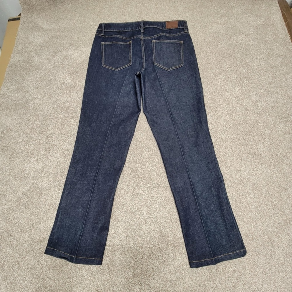 Lands End mid rise straight jeans womens sz 14 dark wash stretch blue jeans